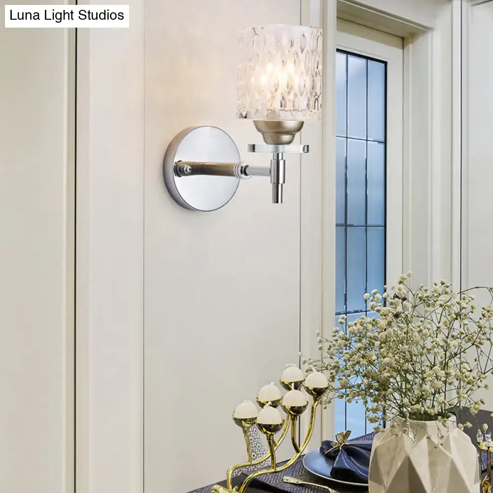 Modern black & chrome dimpled glass cylinder wall sconce bedroom light