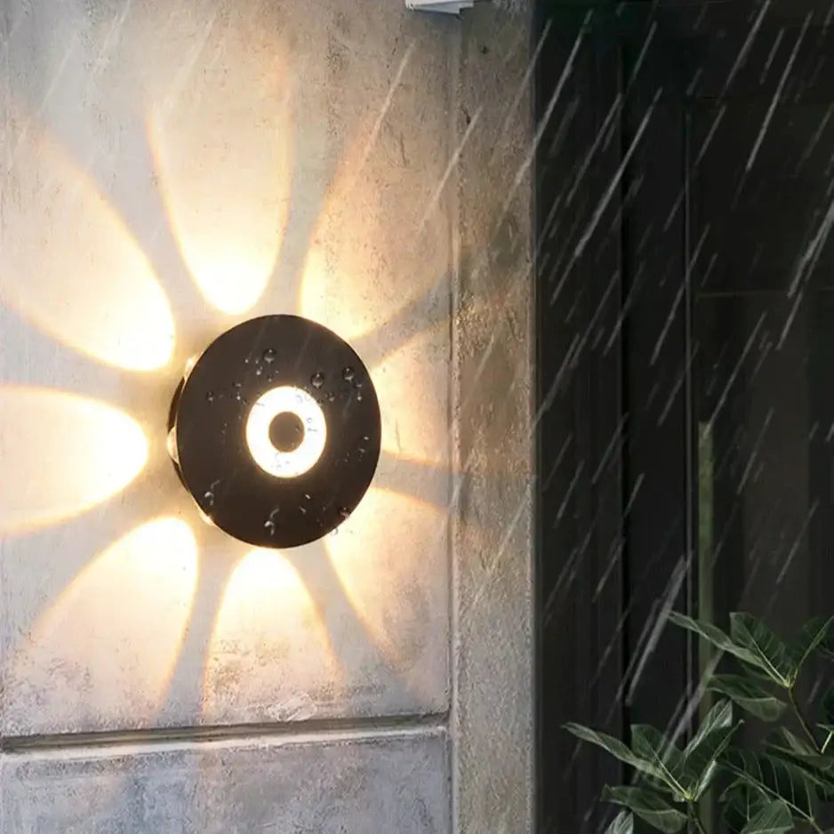 Modern black circular led outdoor wall sconce garden light