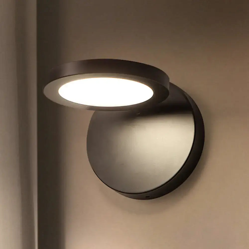 Modern black circular led wall lamp bedroom white warm lighting