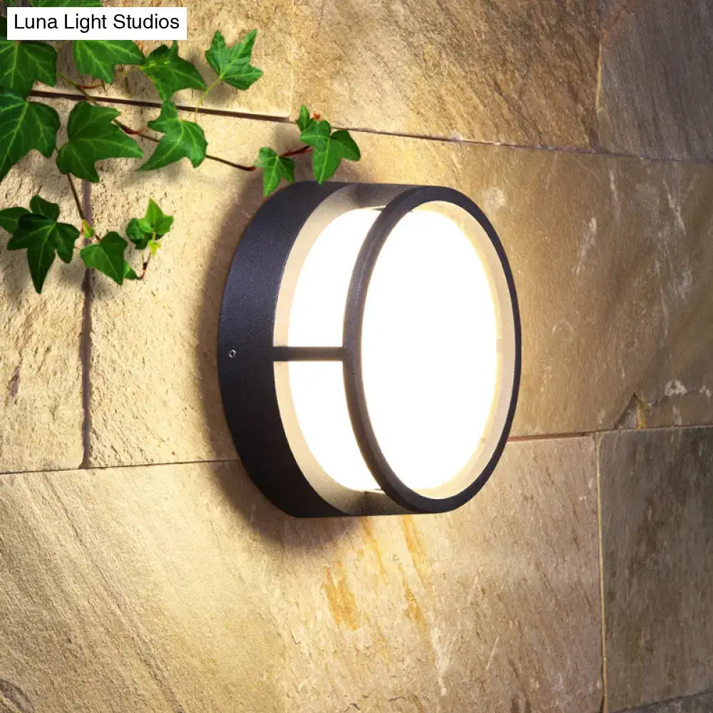 Modern black circular led wall lamp – outdoor warm color lighting