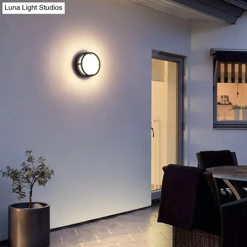Modern black circular led wall lamp – outdoor warm color lighting