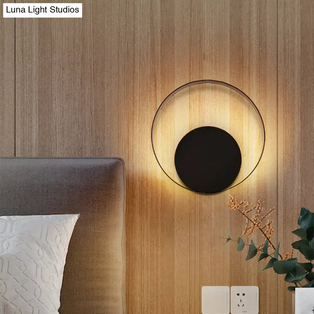 Modern black circular led wall sconce bedroom light fixture