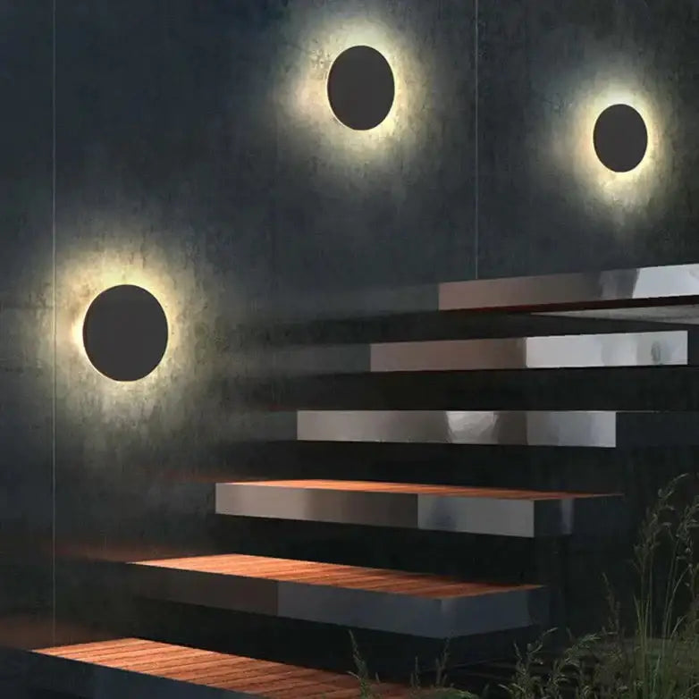 Modern black circular waterproof wall lamp bedroom three disc set