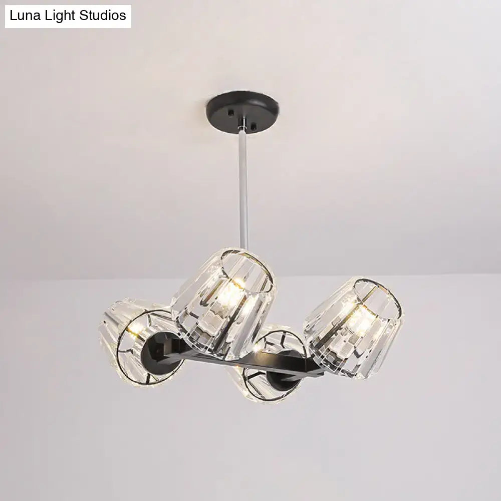 Modern black crystal block chandelier dining room light kit