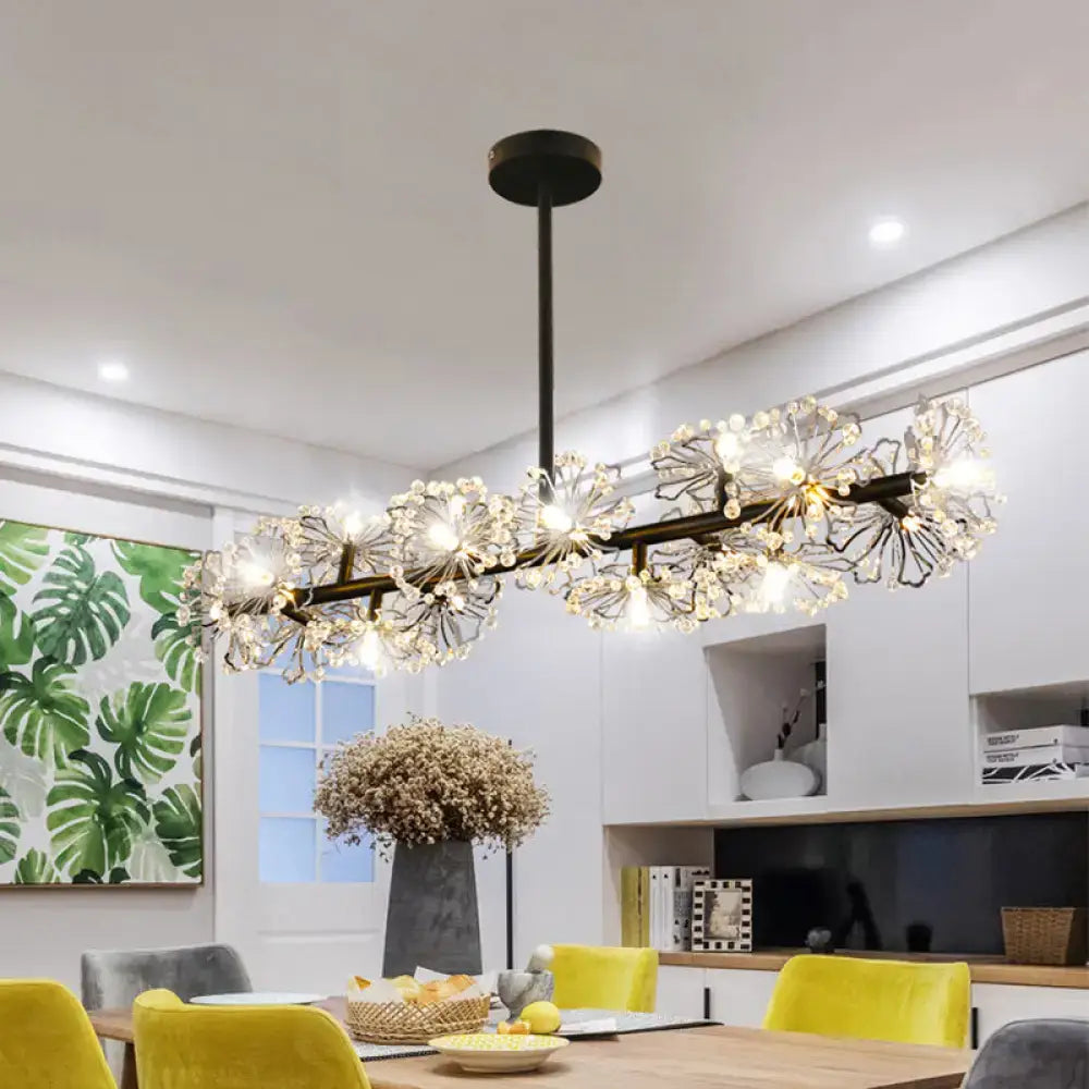 Modern black crystal blossom chandelier dining table light