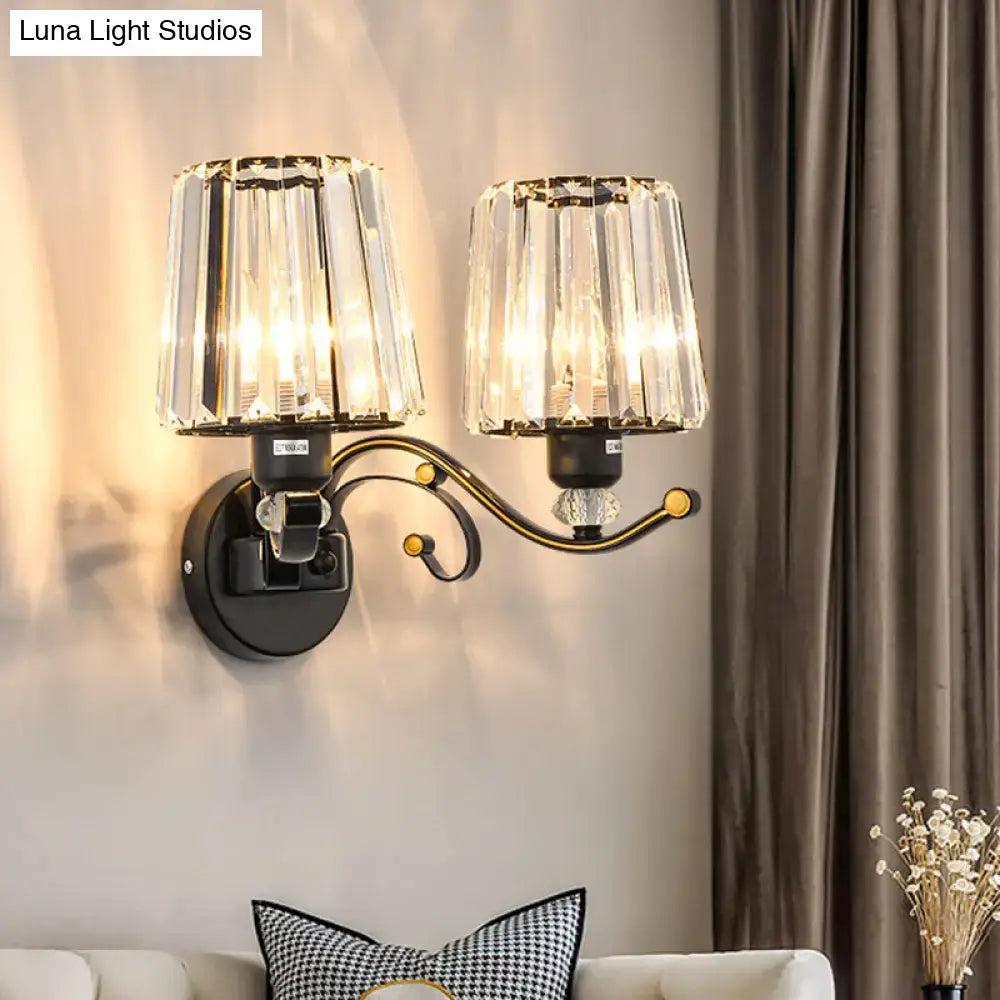DecorBites™ Modern Black Crystal Block Wall Sconce Lamp - Sleek Half-Bulb Tapered Design for Living Room