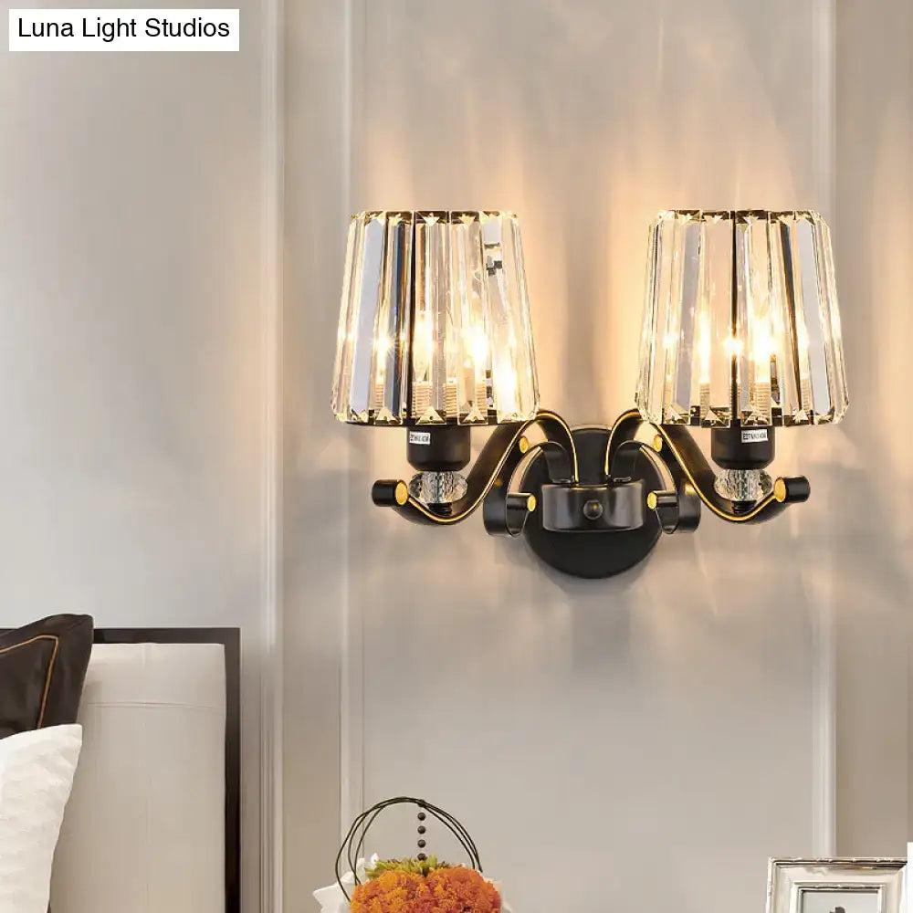 DecorBites™ Modern Black Crystal Block Wall Sconce Lamp - Sleek Half-Bulb Tapered Design for Living Room