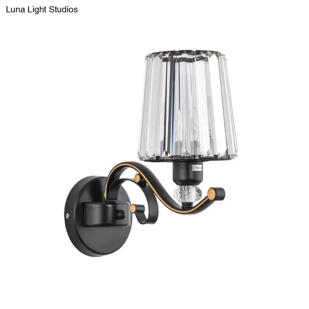 DecorBites™ Modern Black Crystal Block Wall Sconce Lamp - Sleek Half-Bulb Tapered Design for Living Room