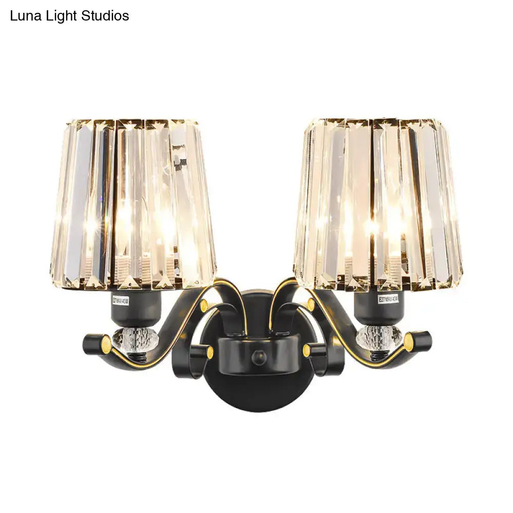 DecorBites™ Modern Black Crystal Block Wall Sconce Lamp - Sleek Half-Bulb Tapered Design for Living Room