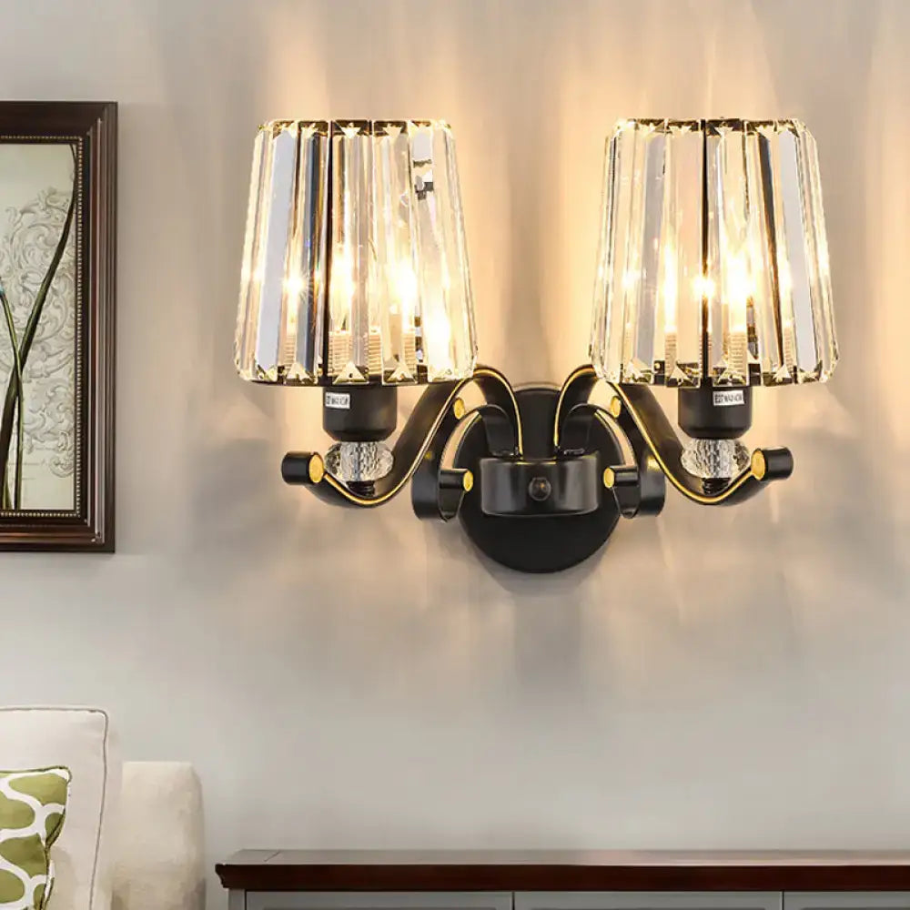 DecorBites™ Modern Black Crystal Block Wall Sconce Lamp - Sleek Half-Bulb Tapered Design for Living Room