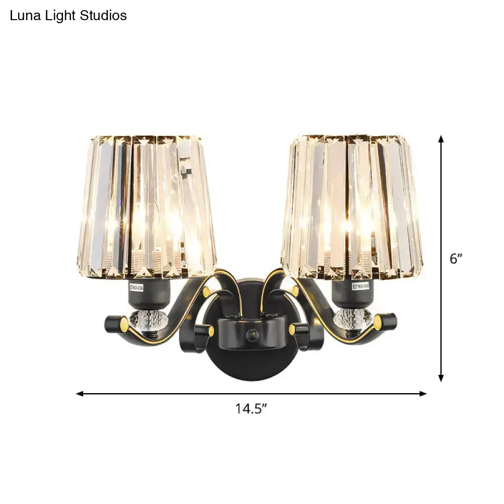 DecorBites™ Modern Black Crystal Block Wall Sconce Lamp - Sleek Half-Bulb Tapered Design for Living Room