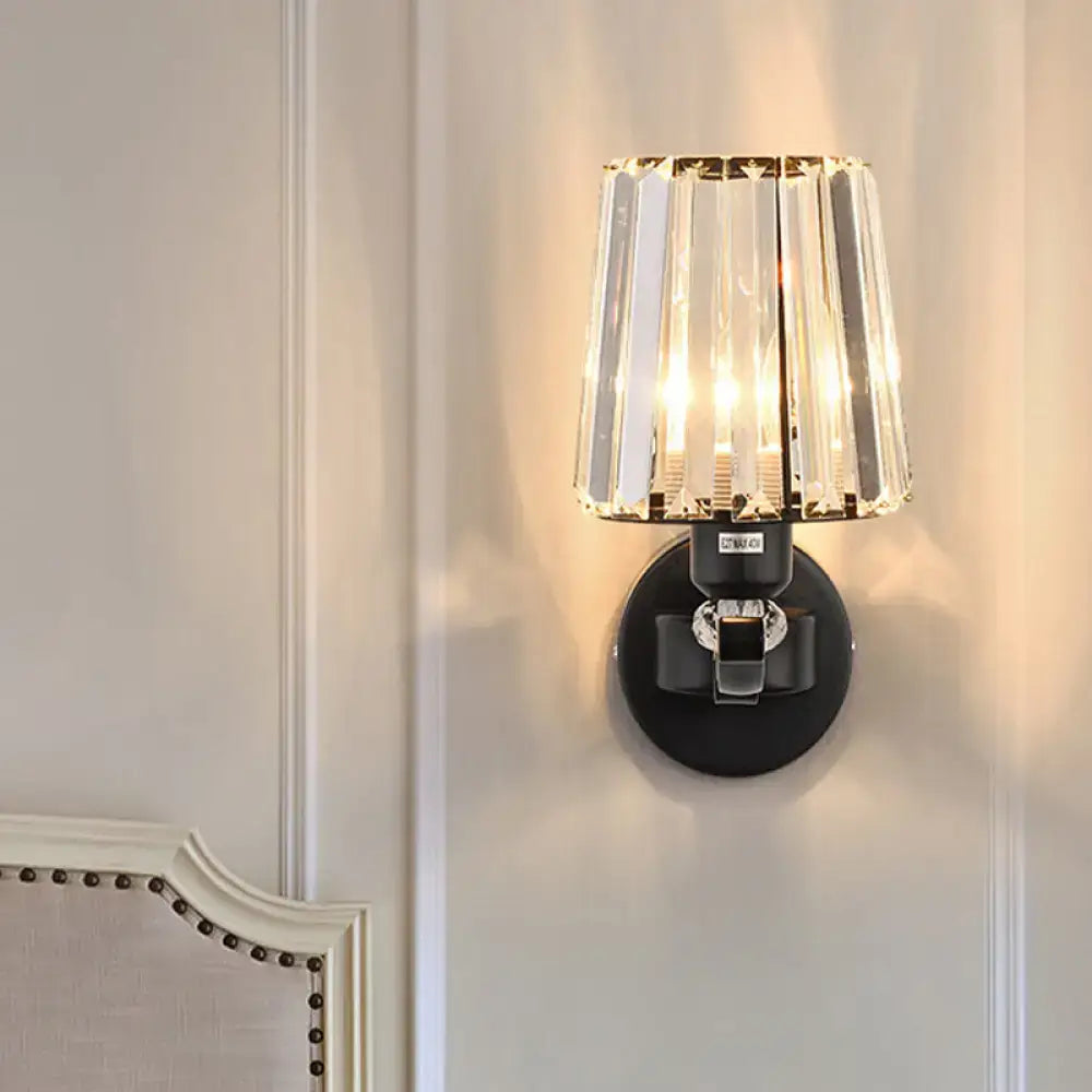 DecorBites™ Modern Black Crystal Block Wall Sconce Lamp - Sleek Half-Bulb Tapered Design for Living Room