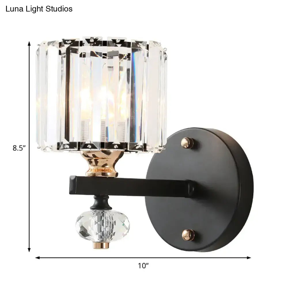 DecorBites™ Modern Black Crystal Wall Sconce for Living Room - Flush Mount Drum Light