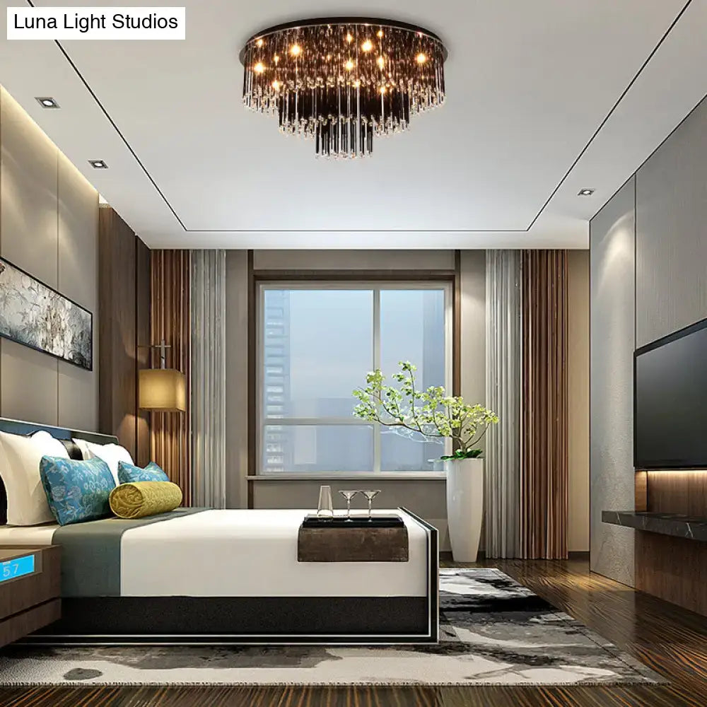 Modern black crystal flush mount chandelier for bedroom