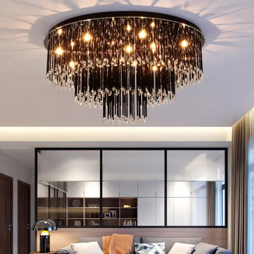 Modern black crystal flush mount chandelier for bedroom