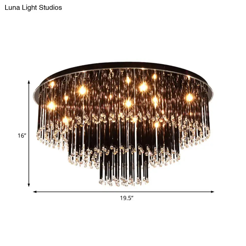 Modern black crystal flush mount chandelier for bedroom