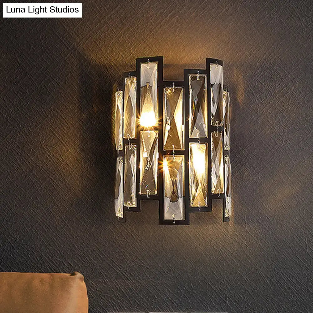Modern black crystal half cylinder wall lamp living room sconce
