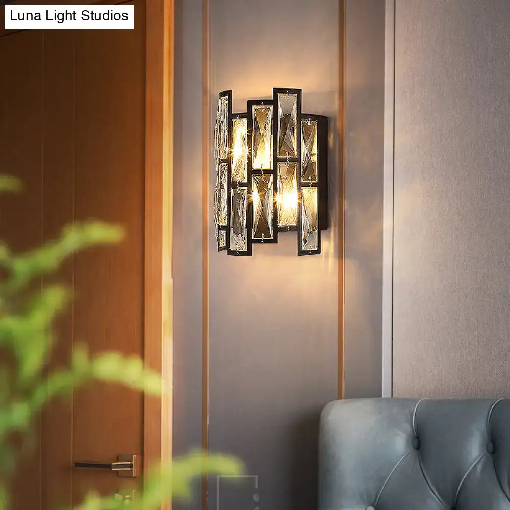 Modern black crystal half cylinder wall lamp living room sconce