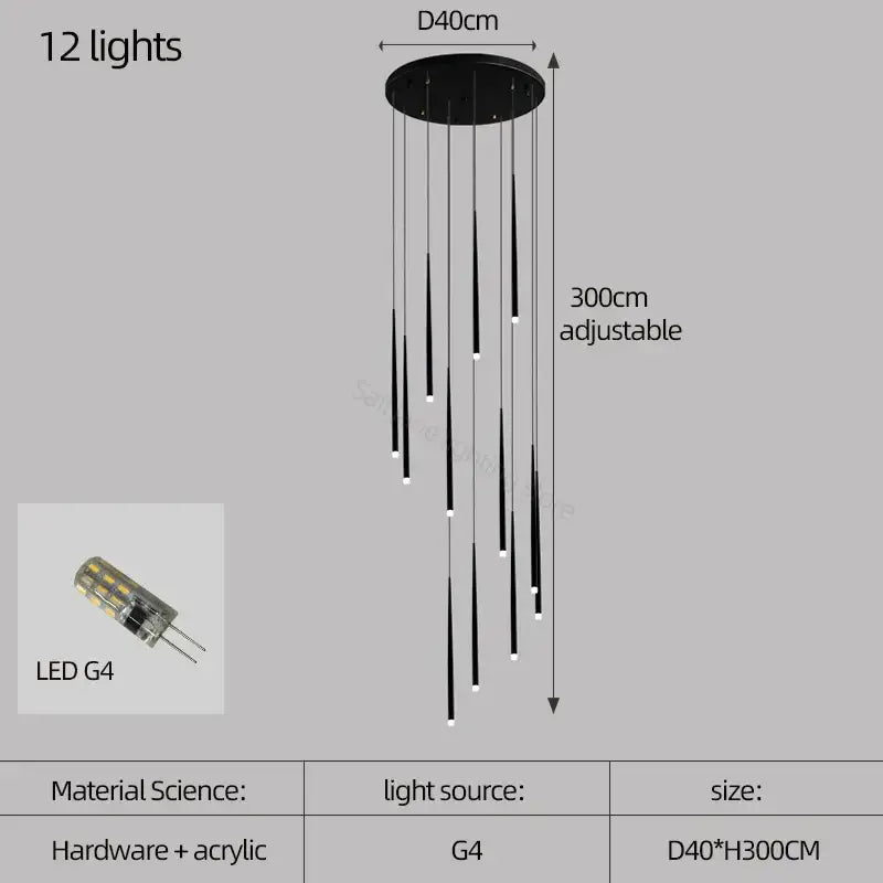 Modern black decorbites conical chandelier stair lamp kitchen lighting