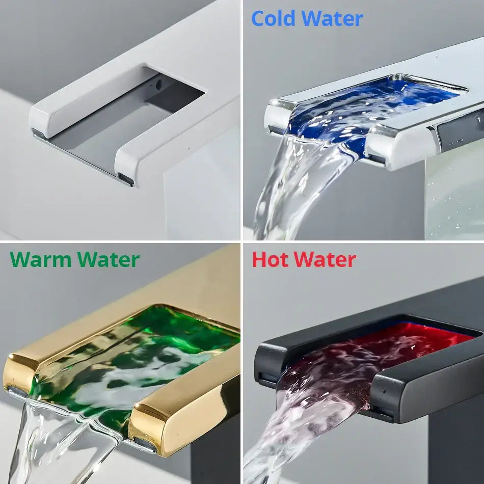 DecorBites™ LED Waterfall Bathroom Sink Faucet Hot Cold Mixer Tap Deck Mounted