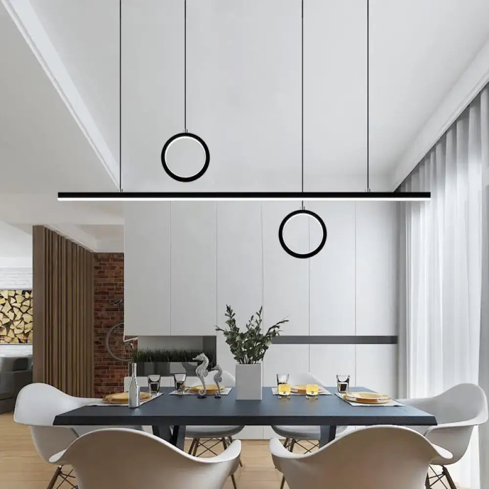 DecorBites™ Nordic Dual Ring LED Acrylic Island Pendant Light in Black for Dining Room