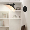 Modern black duckbill shade wall lamp with curved arm bedroom sconce