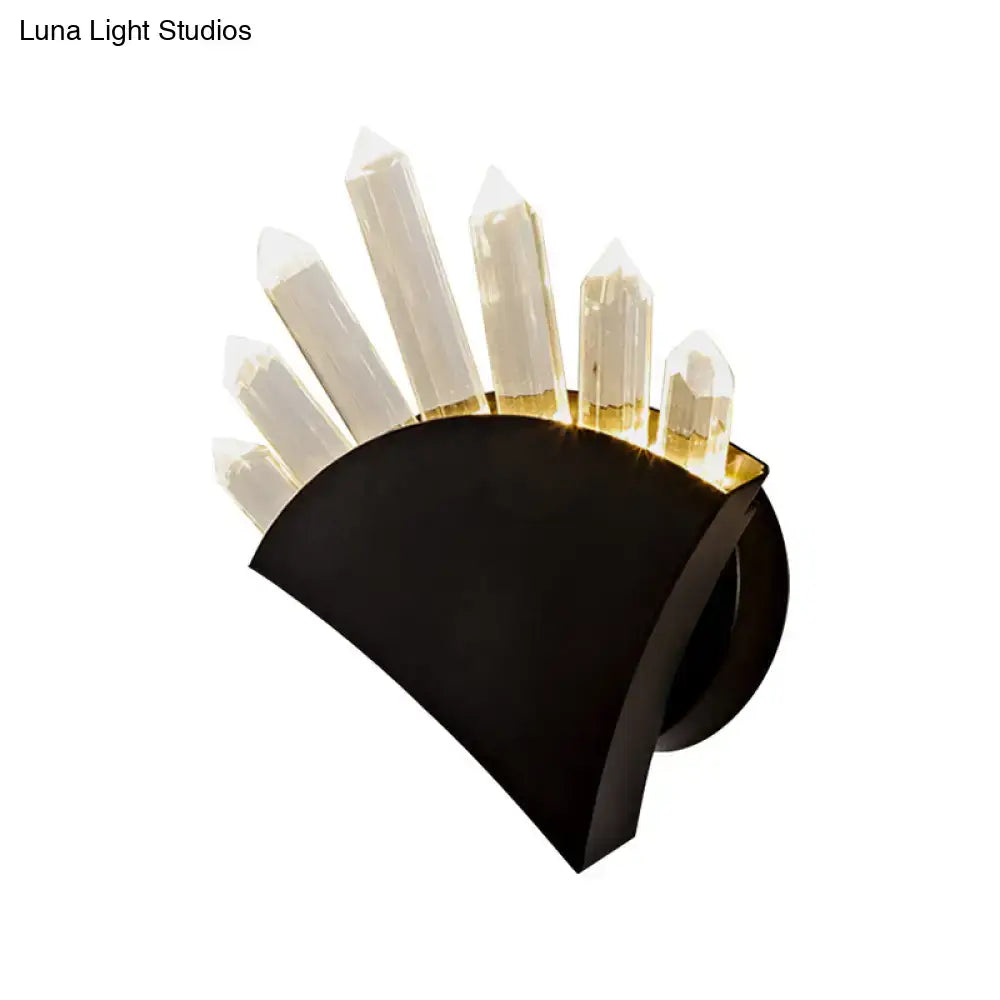 DecorBites™ Contemporary Black Fan Wall Light Fixture - Metal Sconce with Clear Crystal Prism - 1/2-Light
