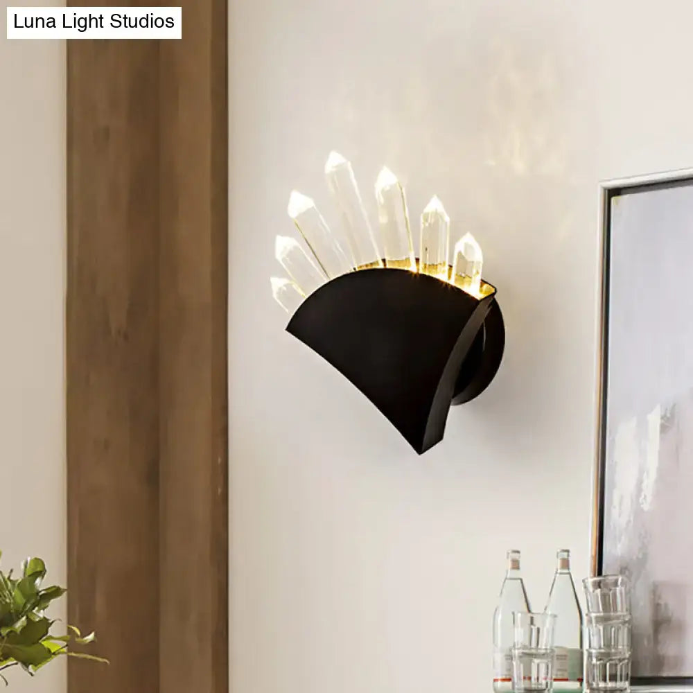 DecorBites™ Contemporary Black Fan Wall Light Fixture - Metal Sconce with Clear Crystal Prism - 1/2-Light