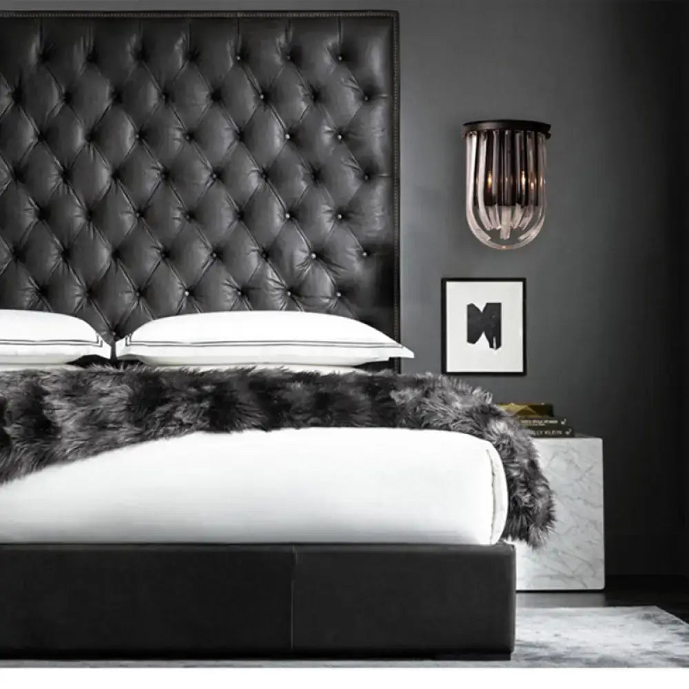 DecorBites™ Modern Black Glass and Metal Wall Light Semi Oval Mount for Bedroom