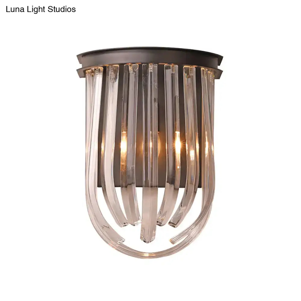 DecorBites™ Modern Black Glass and Metal Wall Light Semi Oval Mount for Bedroom