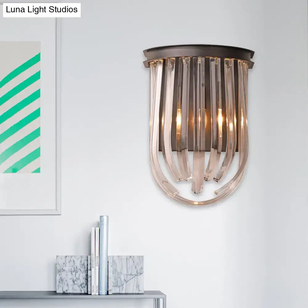 DecorBites™ Modern Black Glass and Metal Wall Light Semi Oval Mount for Bedroom