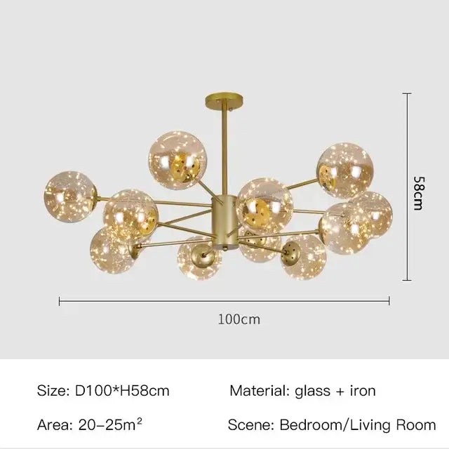 DecorBites™ Black Glass Ball LED Chandelier for Living Room, Bedroom - Dimmable Nordic Luxury Fixture