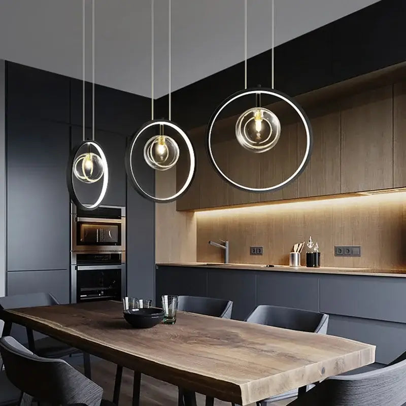 Modern black glass bubble led chandelier dining room pendant light
