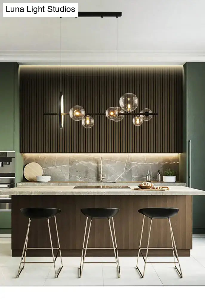 Modern black glass globe pendant light for dining table