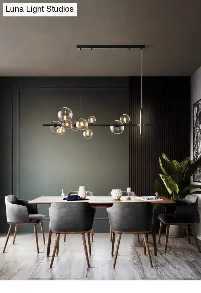 Modern black glass globe pendant light for dining table