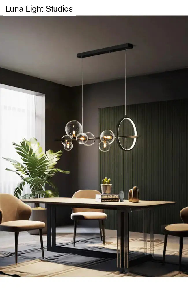 Modern black glass globe pendant light for dining table