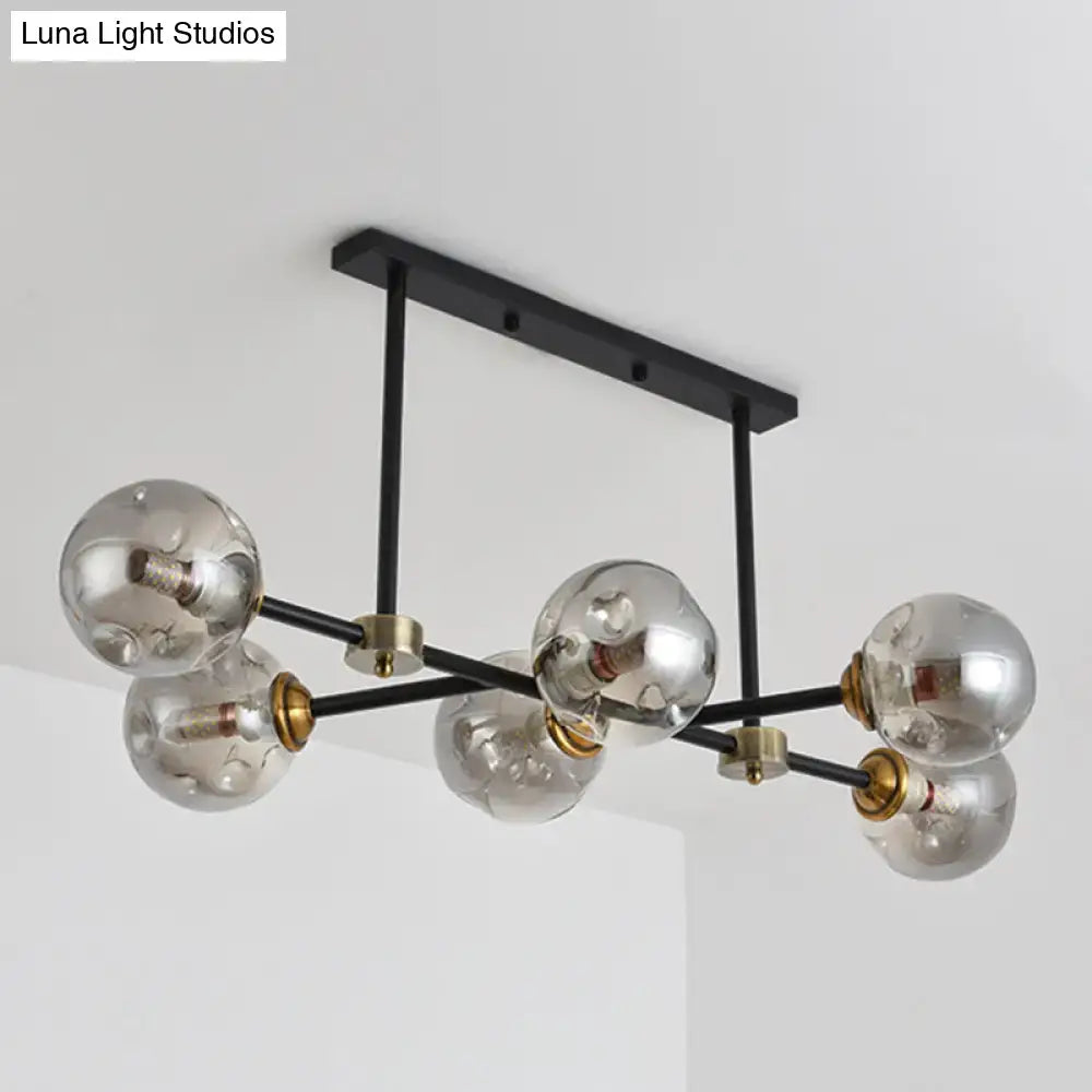 DecorBites™ Modern Black Glass Island Pendant Light with 6 Spherical Lights for Dining Table