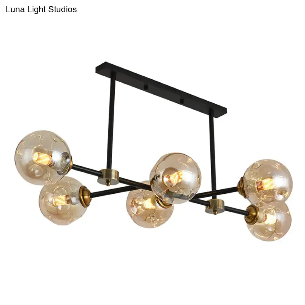 DecorBites™ Modern Black Glass Island Pendant Light with 6 Spherical Lights for Dining Table