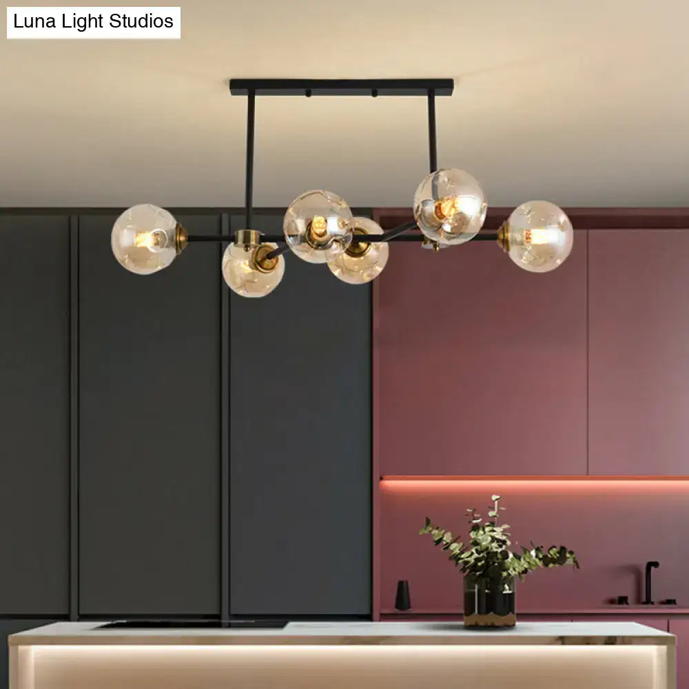 DecorBites™ Modern Black Glass Island Pendant Light with 6 Spherical Lights for Dining Table