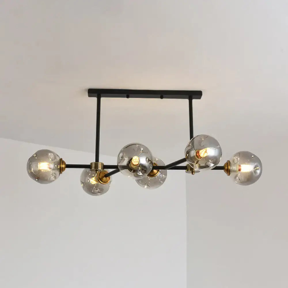 DecorBites™ Modern Black Glass Island Pendant Light with 6 Spherical Lights for Dining Table