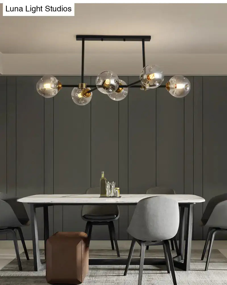 DecorBites™ Modern Black Glass Island Pendant Light with 6 Spherical Lights for Dining Table