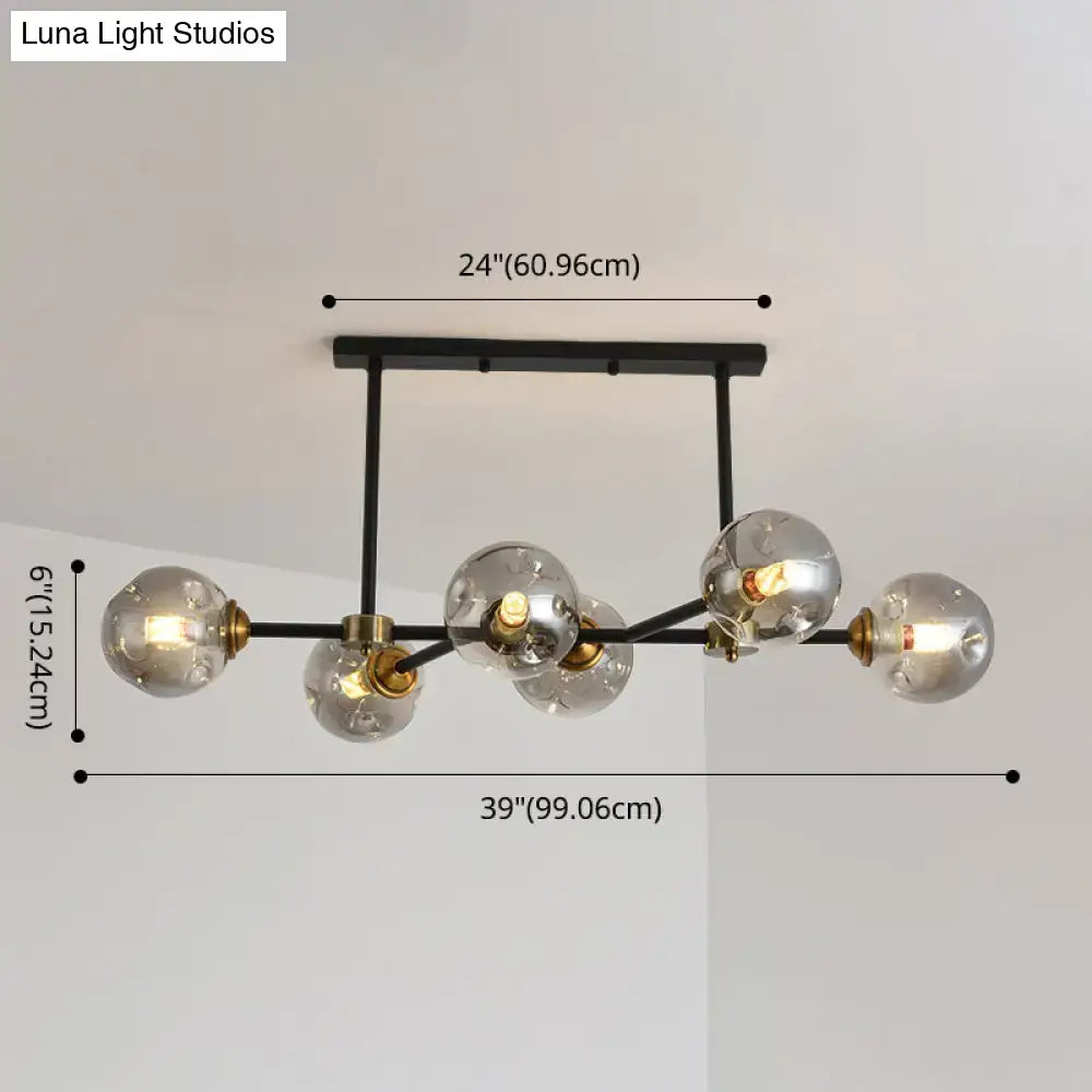DecorBites™ Modern Black Glass Island Pendant Light with 6 Spherical Lights for Dining Table