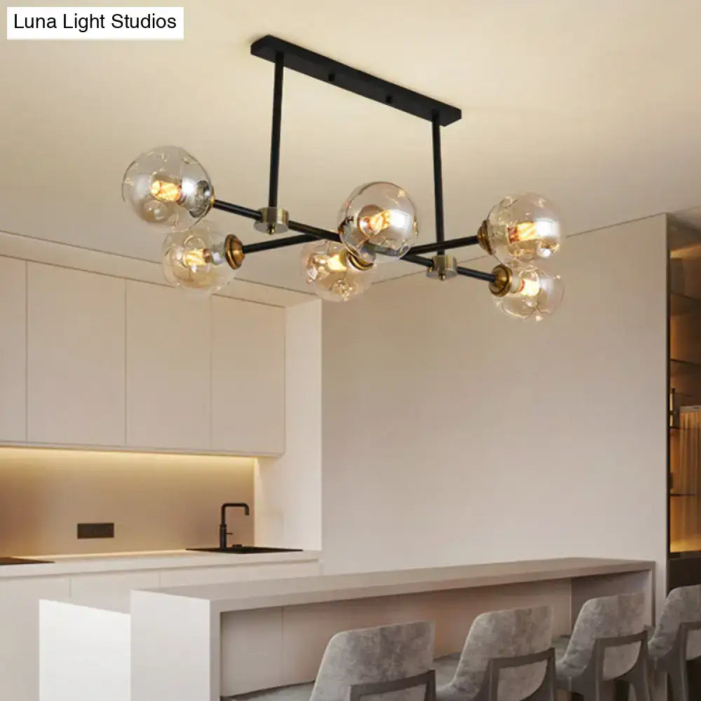 DecorBites™ Modern Black Glass Island Pendant Light with 6 Spherical Lights for Dining Table