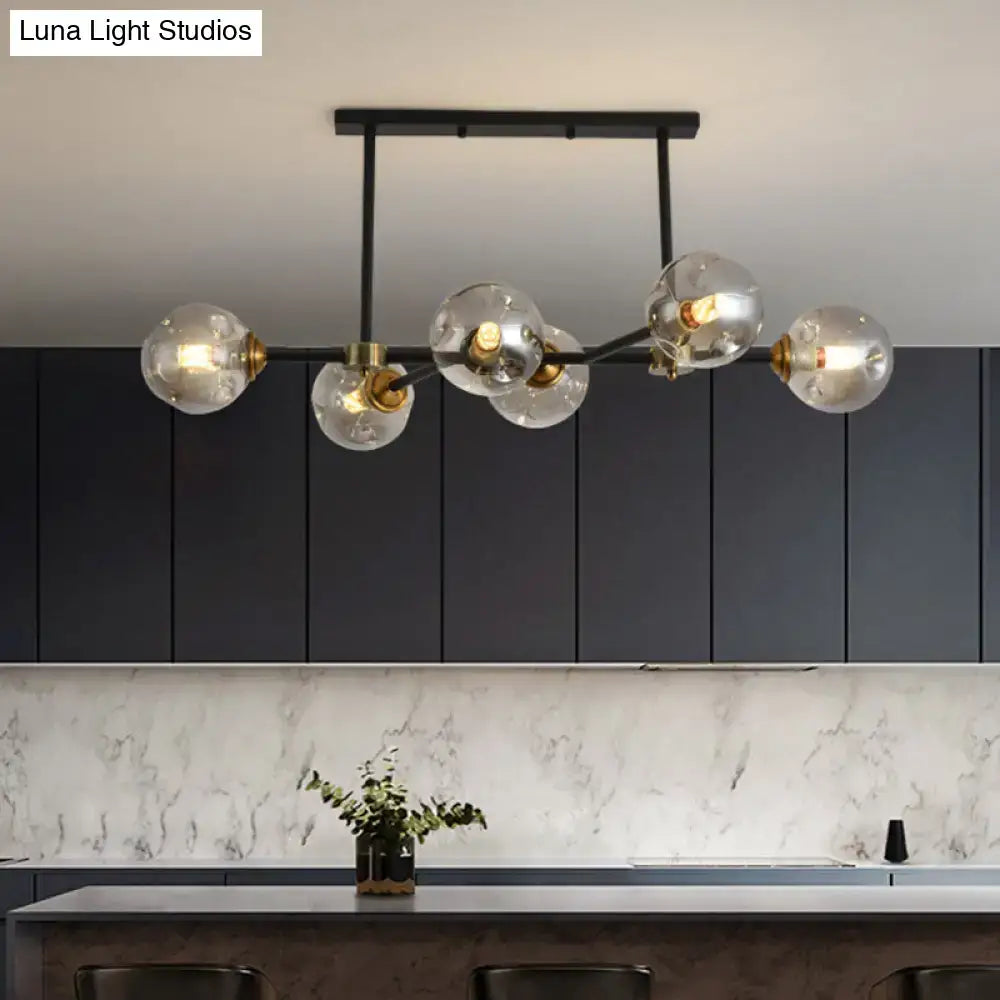 DecorBites™ Modern Black Glass Island Pendant Light with 6 Spherical Lights for Dining Table