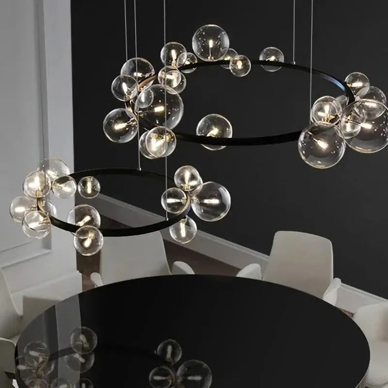 Modern black glass ring pendant light – dining room chandelier