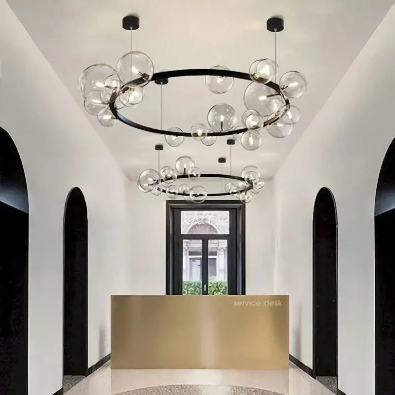 Modern black glass ring pendant light – dining room chandelier