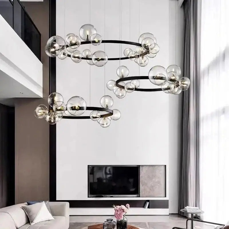 Modern black glass ring pendant light – dining room chandelier