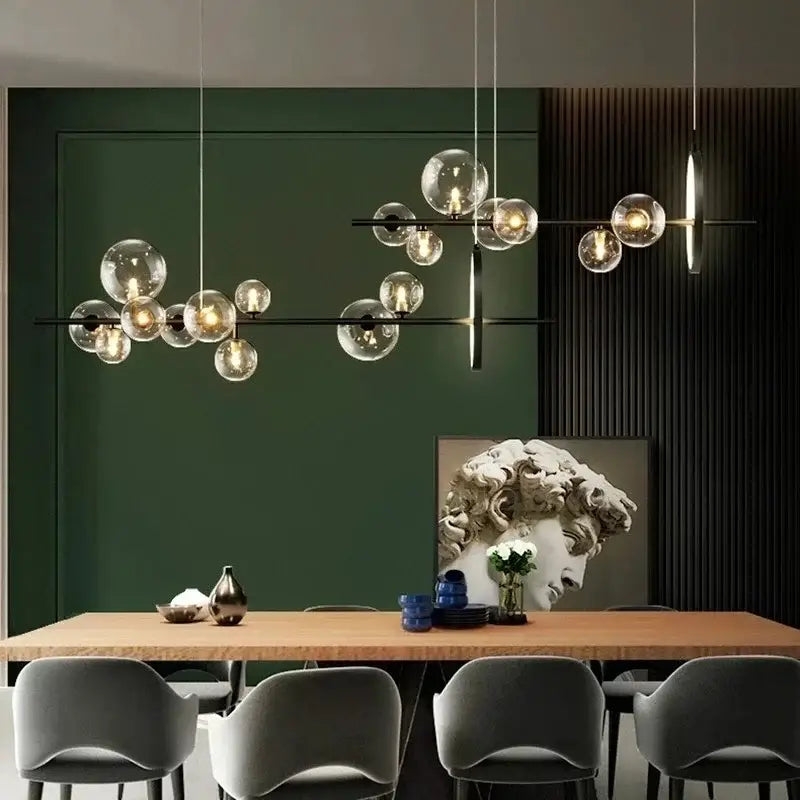 Modern black glass ring pendant light – dining room chandelier
