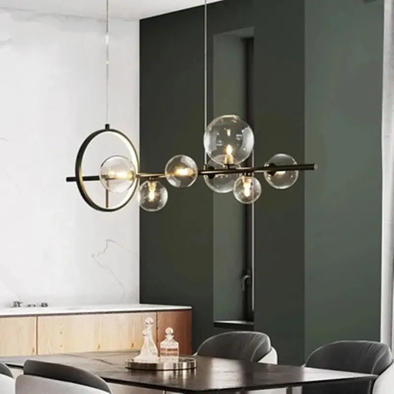 Modern black glass ring pendant light – dining room chandelier