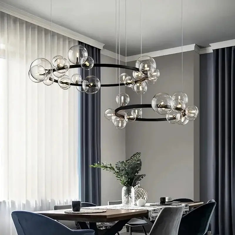 Modern black glass ring pendant light – dining room chandelier